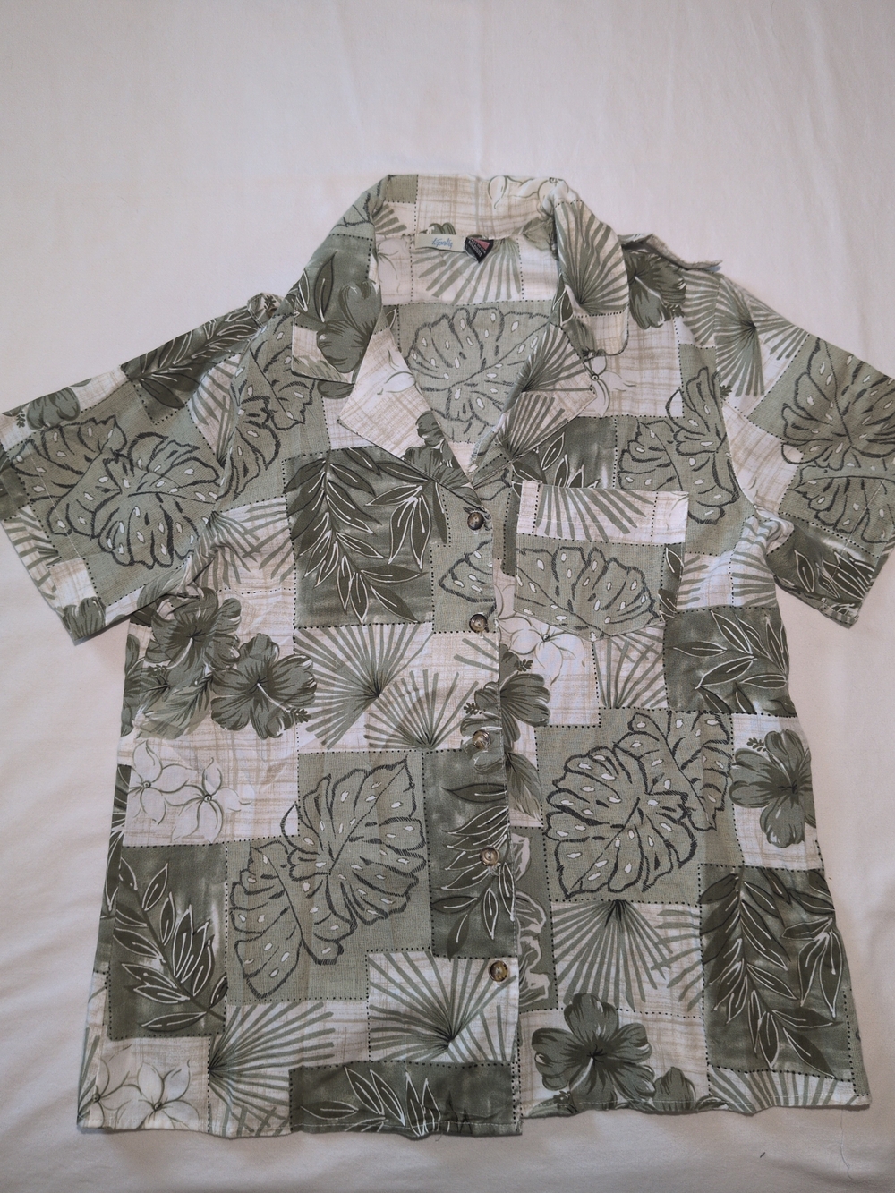 Vintage Tapestry Women's Short Sleeve Tropical Print Shirt - Olive Green